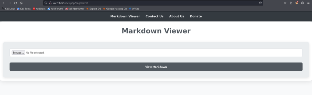 Alert.htb Markdown Viewer Page